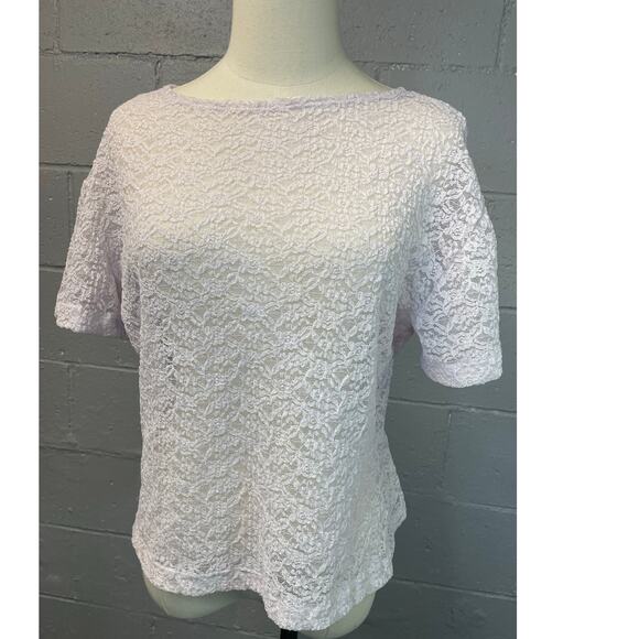 Vintage 1980s Stretch Lace T-shirt Pale Lavender Large - Picture 5 of 8